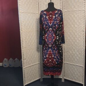 Multicolor Geometric Pattern Dress 18W